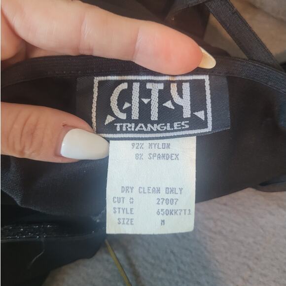 VTG 80s City Triangles Black Halter Mini Dress S/M Criss Cross Back USA GOTH GUC - Picture 7 of 11